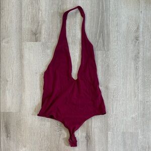Express Burgundy Halter Bodysuit